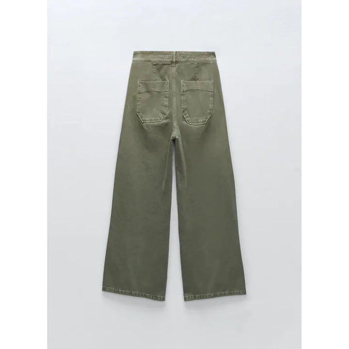 Zara- Z1975 Cropped Wide-Leg Jeans With Buttons- Light khaki