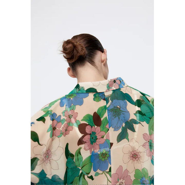 Zara- Floral Print Shirt-  Ecru/Green