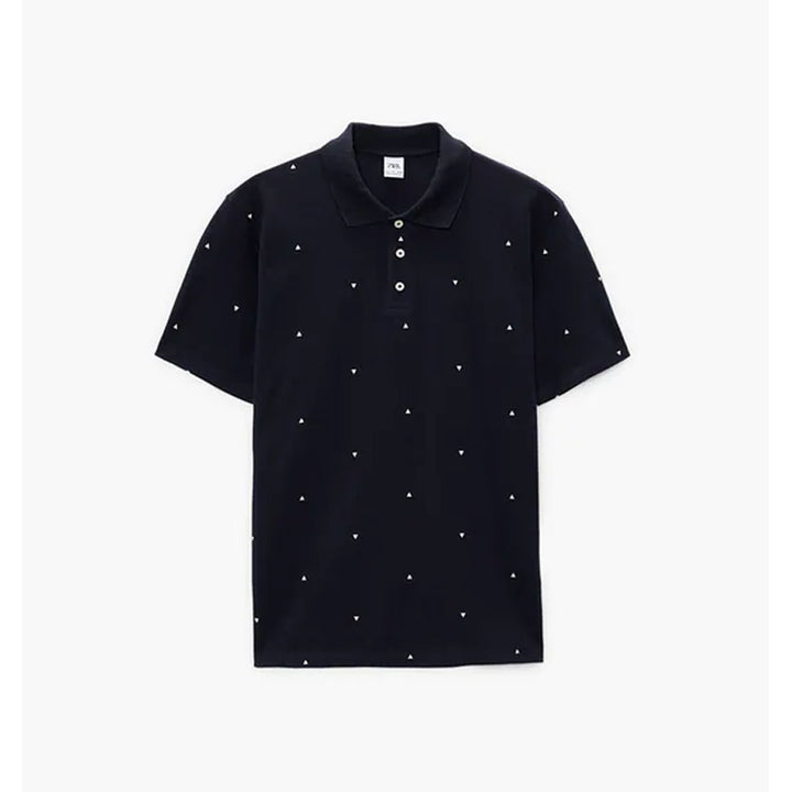 Zara- Geometric Print Polo Shirt- Navy blue