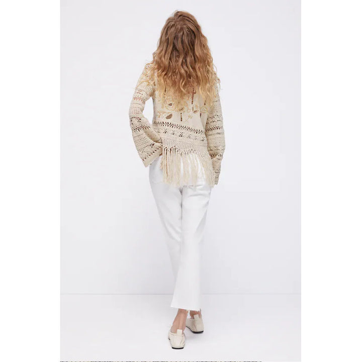 Zara- Knit Tunic With Contrast Crochet- Special Edition- Sand