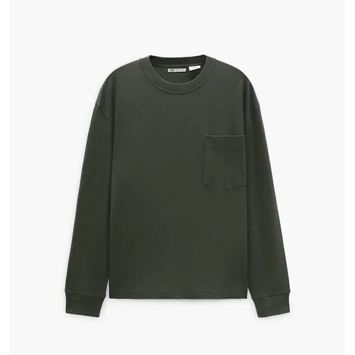 Zara- Oversized T-Shirt With Pocket- Dark green