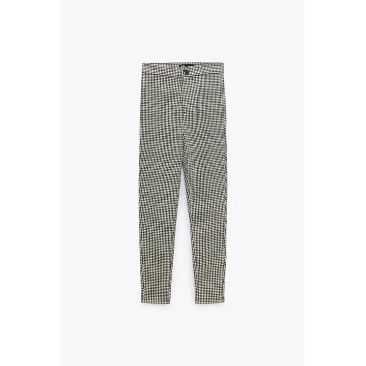 Zara- Textured Check Leggings-  Green/Ecru