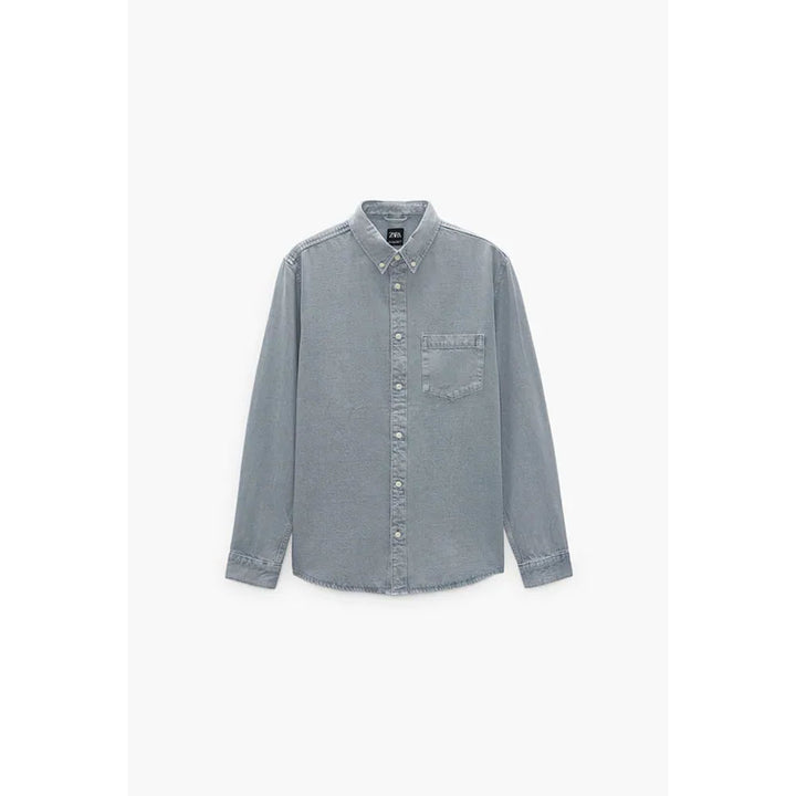Zara- Coloured Cotton Shirt-  Blue/Steel
