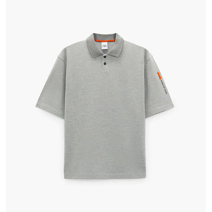 Zara- Textured Piqué Polo Shirt-  Grey marl
