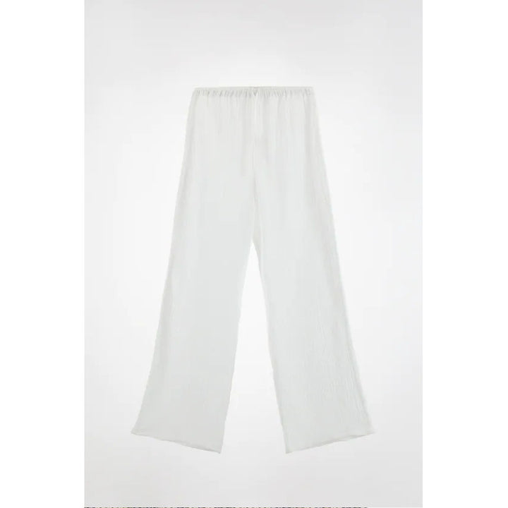 Zara- Long Textured Trousers- White