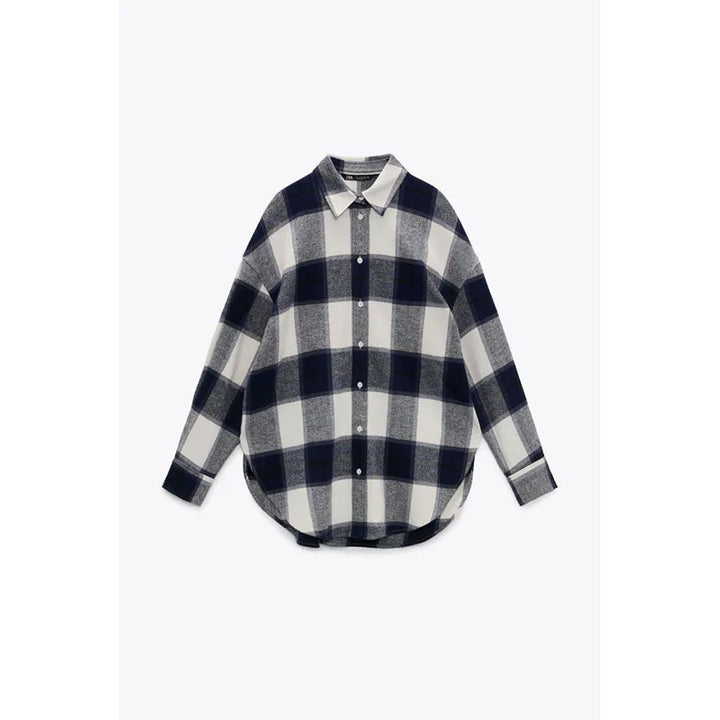 Zara- Check Flannel Shirt- Ecru/Blue