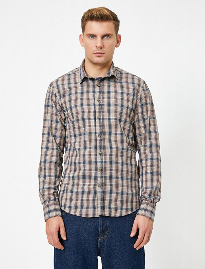 Koton- Cotton Long Sleeve Checked Smart Shirt - Brown Check