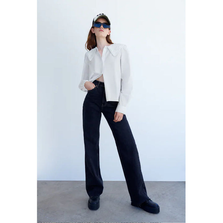 Zara- Embroidered Poplin Shirt- White