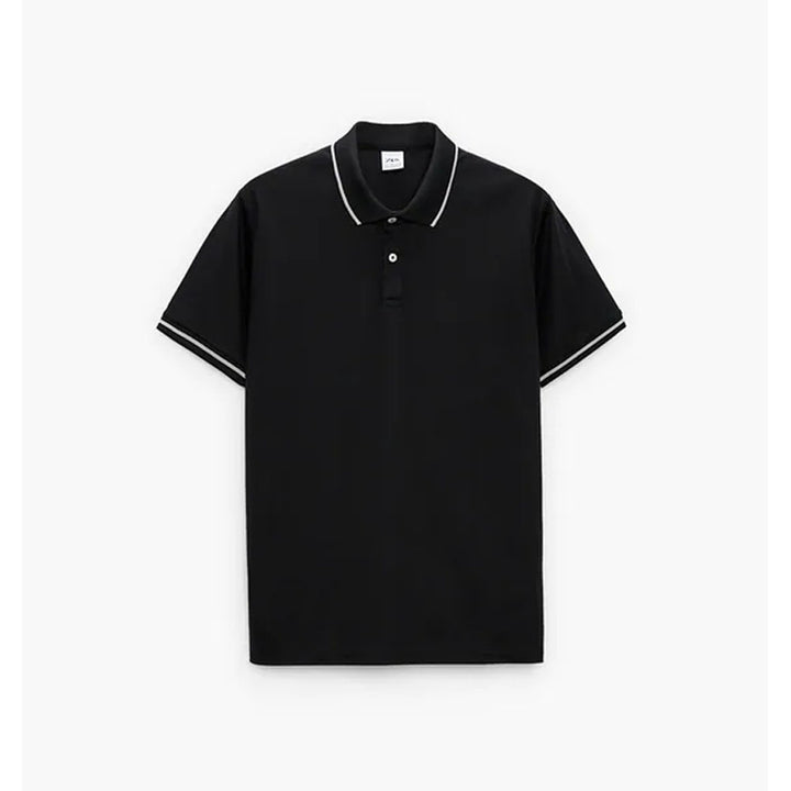 Zara- Polo Shirt With Mercerised Finish- Black