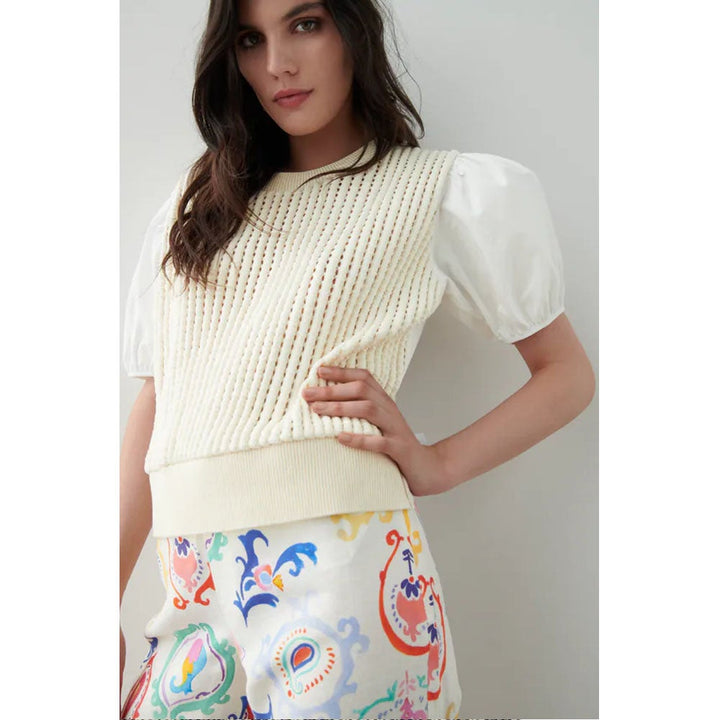 Zara- Combined Crochet Top-  Oyster White