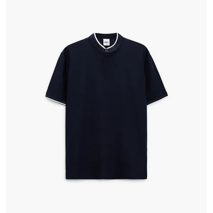 Zara- Polo Shirt With Mercerised Finish- Navy blue