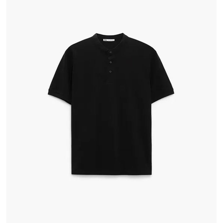 Zara- Piqué Polo Shirt With Stand-Up Collar- Black