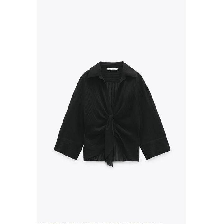 Zara- Draped Top With Knot- Black