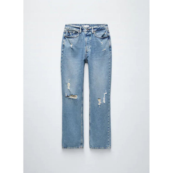 Zara- Jeans Z1975 Relaxed Rips- Mid-blue