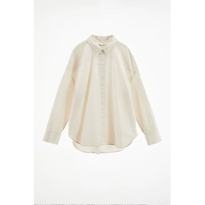 Zara- Striped Cotton Shirt- Ecru