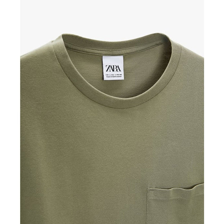 Zara- Piqué Texture T-Shirt- Khaki