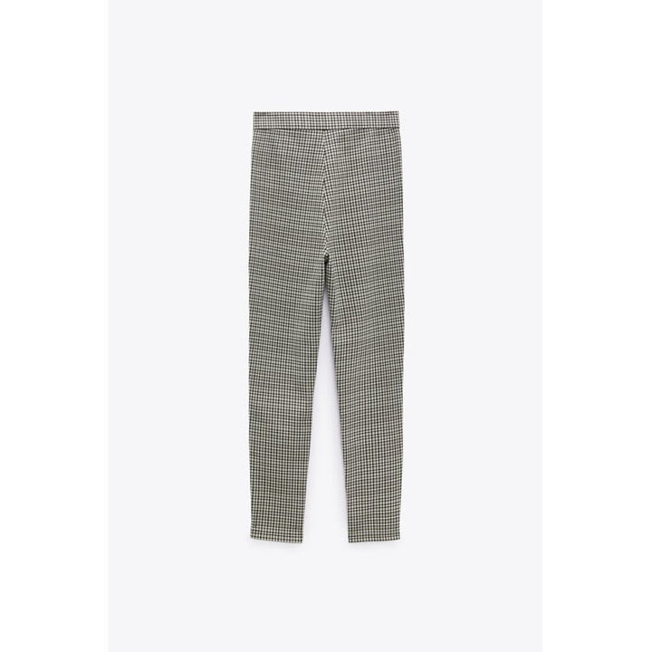 Zara- Textured Check Leggings-  Green/Ecru
