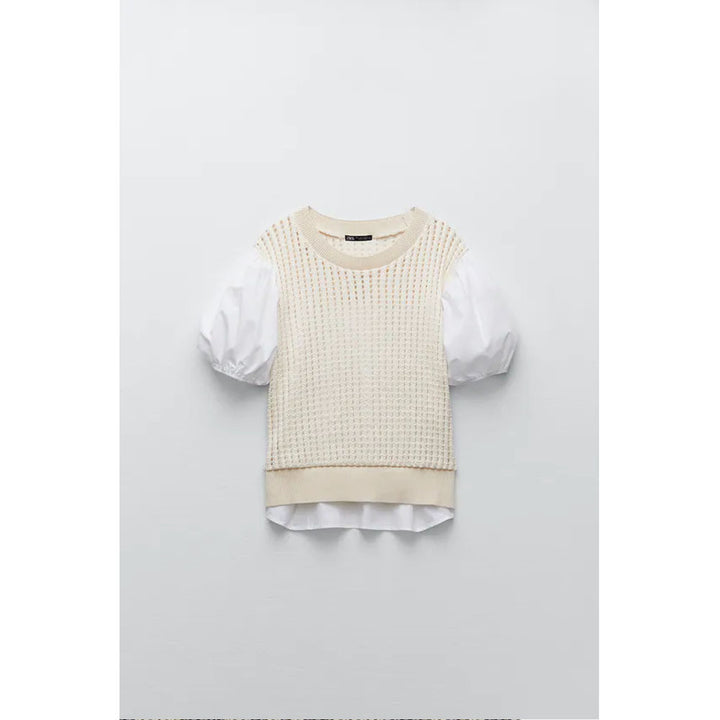 Zara- Combined Crochet Top-  Oyster White