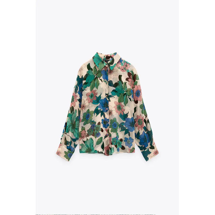 Zara- Floral Print Shirt-  Ecru/Green
