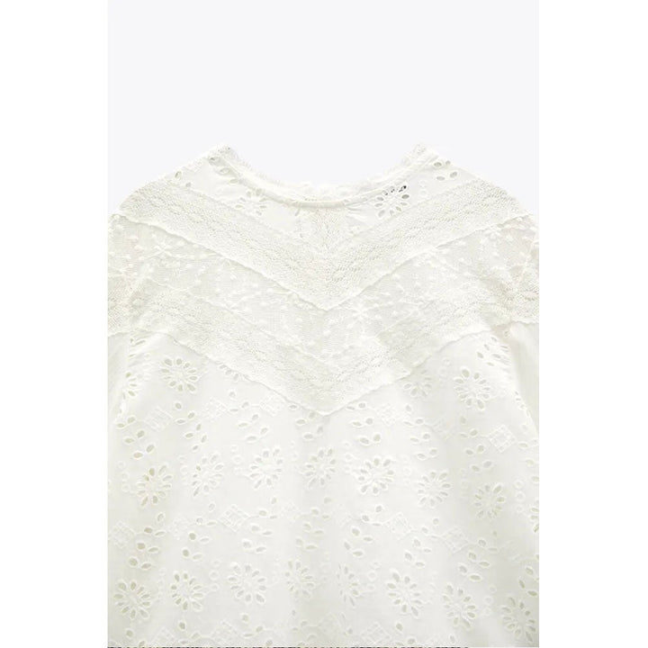 Zara- Blouse With Cutwork Embroidery- White