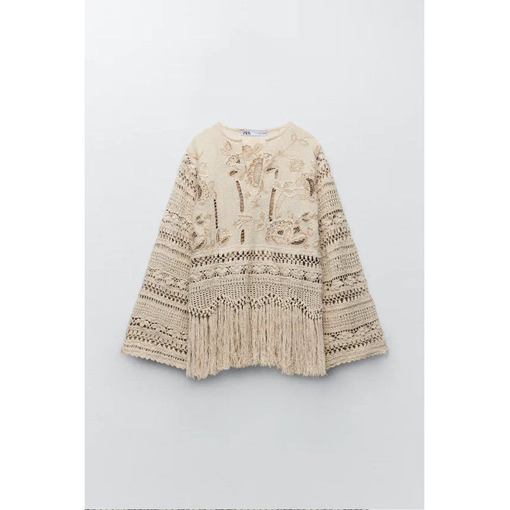 Zara- Knit Tunic With Contrast Crochet- Special Edition- Sand