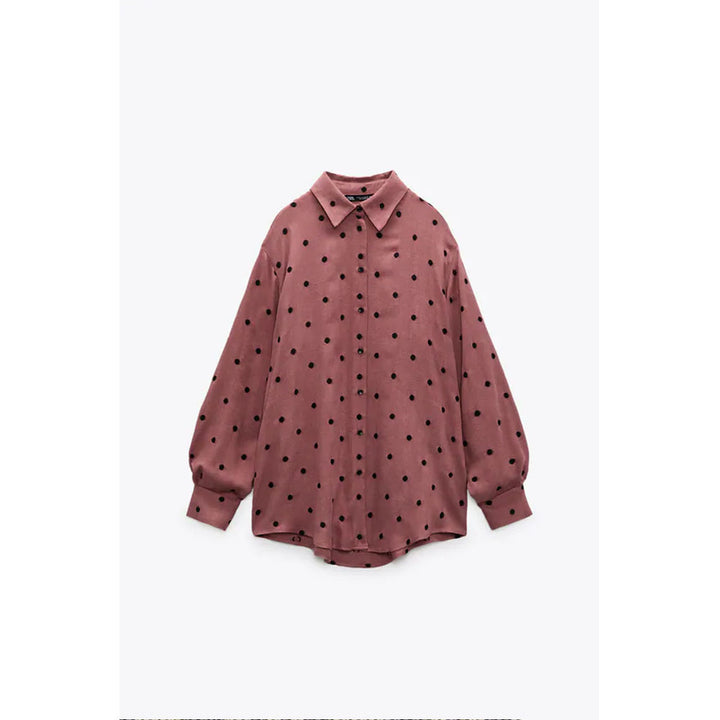 Zara- Contrast Polka Dot Shirt- MARSALA