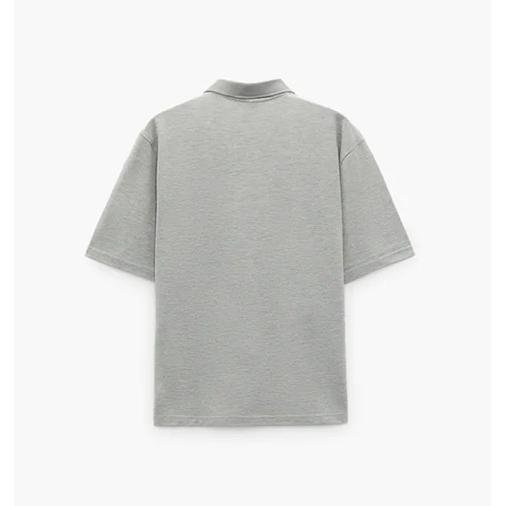 Zara- Textured Piqué Polo Shirt-  Grey marl