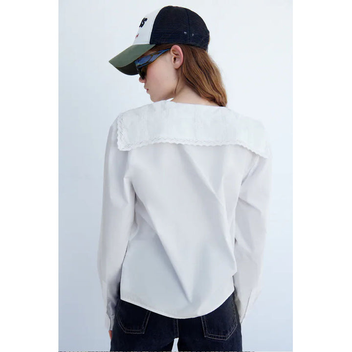 Zara- Embroidered Poplin Shirt- White