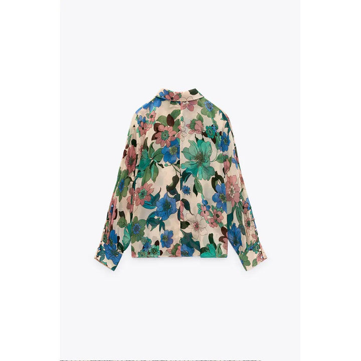 Zara- Floral Print Shirt-  Ecru/Green