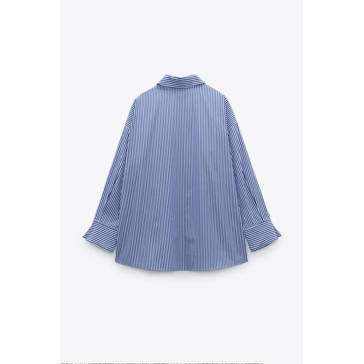 Zara- Striped Poplin Shirt- White/Navy