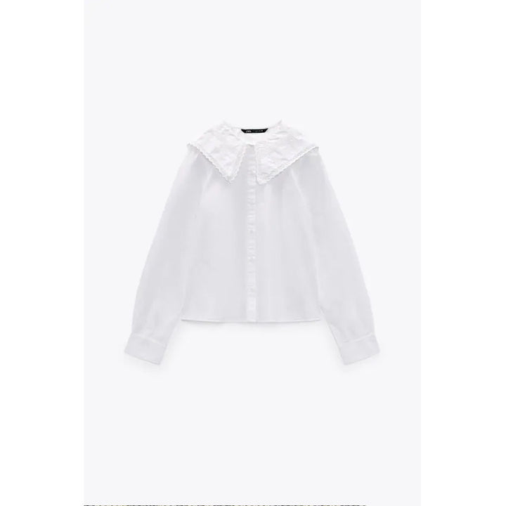 Zara- Embroidered Poplin Shirt- White