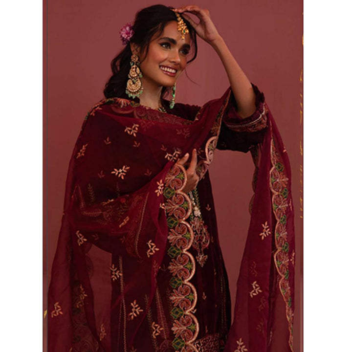 Zellbury- Embroidered Velvet Shirt, Embroidered Organza Dupatta &	Velvet Trouser, WULC21E30281