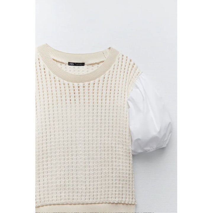 Zara- Combined Crochet Top-  Oyster White