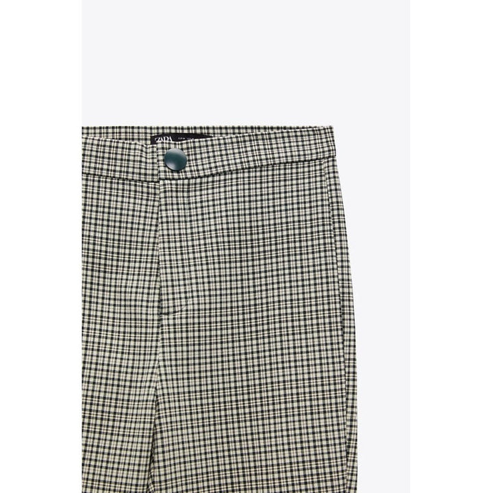 Zara- Textured Check Leggings-  Green/Ecru