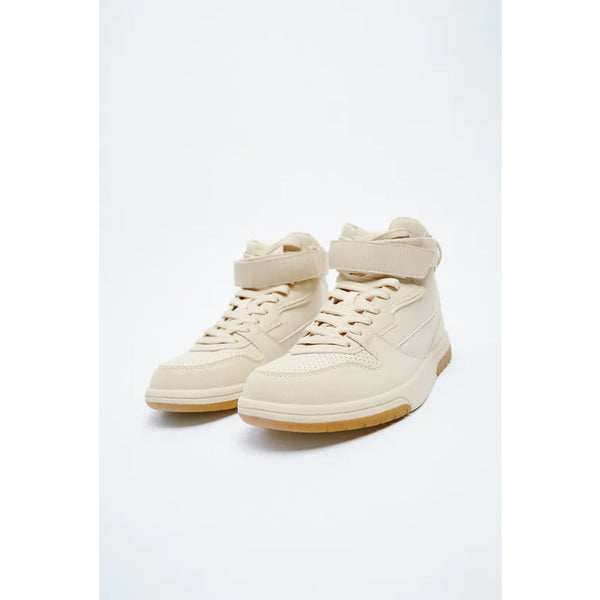 Zara- Contrast- Coloured High-Top Trainers- Beige