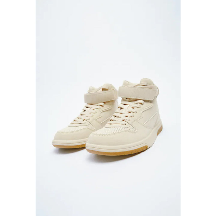 Zara- Contrast- Coloured High-Top Trainers- Beige