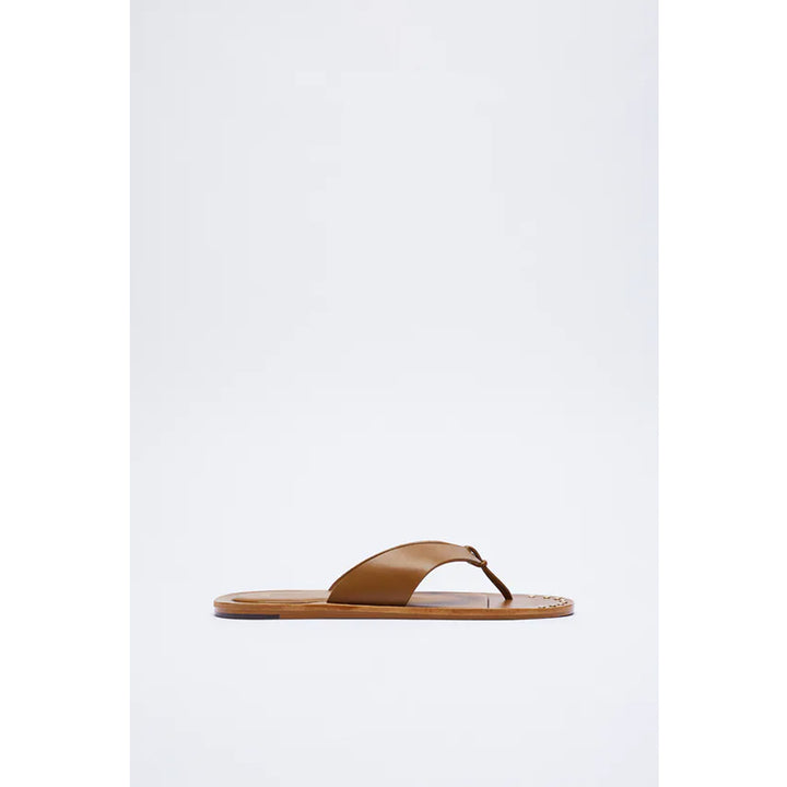 Zara- Flat Leather Sandals- Brown