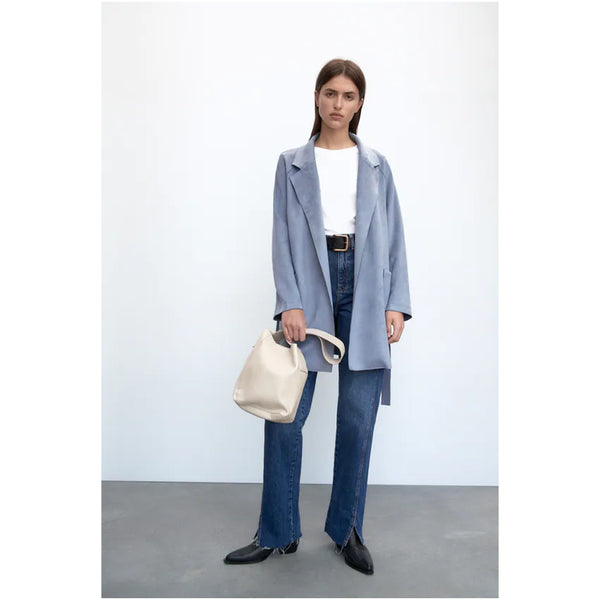 Zara- Faux Suede Jacket With Belt- Dusty Blue