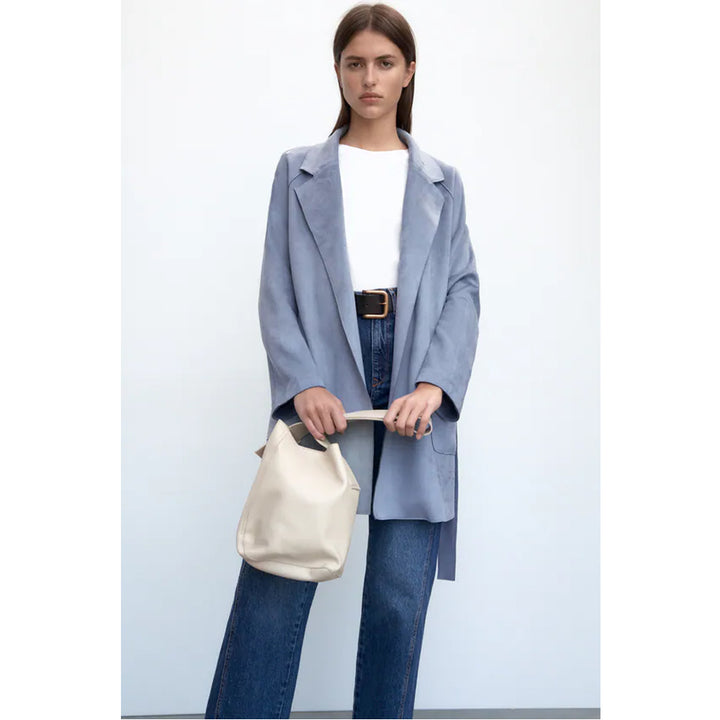 Zara- Faux Suede Jacket With Belt- Dusty Blue