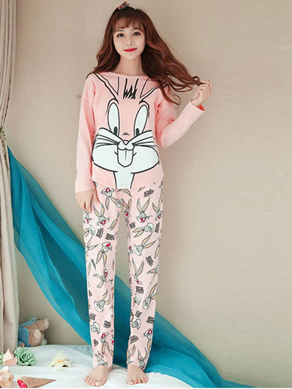 Emerce-Pink Bugs Bunny Printed PJ Suit