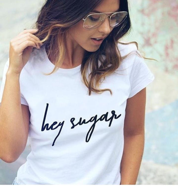 Emerce- hey sugar Printed Half Sleeves T-Shirt - White