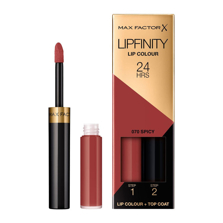 Max Factor- Lipfinity Lip Colour Lipstick, 2-Step Long Lasting, 070 Spicy, 2.3 Ml + 1.9 G