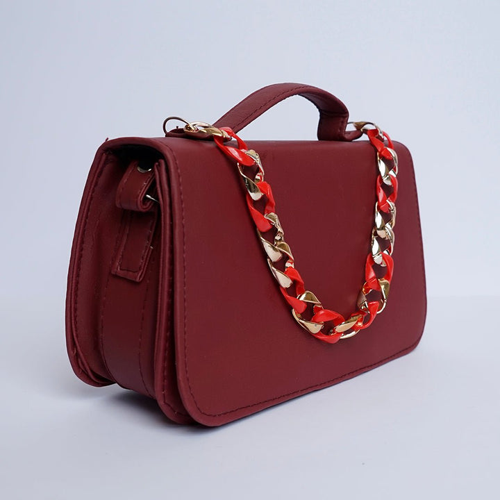 Shein- Square Geometric Maroon Crossbody Bag