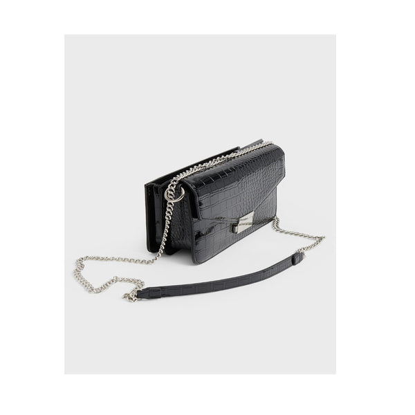 Stradivarius - Faux Patent Finish Mock Croc Crossbody Bag
