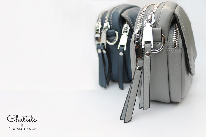 Chattels by M Keva Mini Leather Crossbody bag- Grey Blue