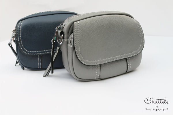Chattels by M Keva Mini Leather Crossbody bag- Grey Blue