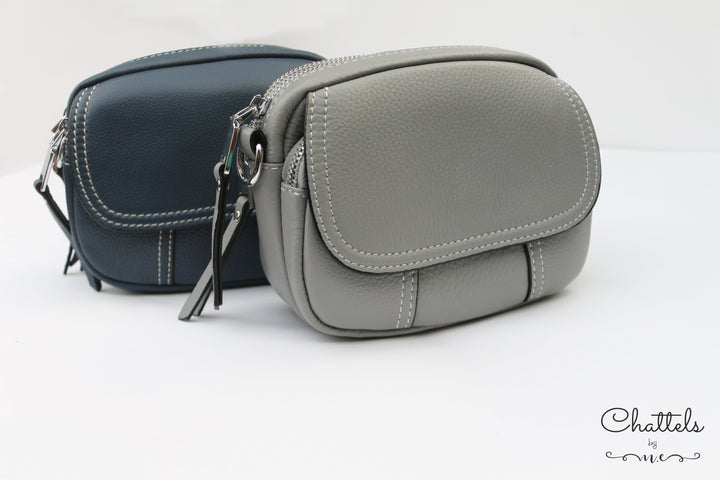 Chattels by M Keva Mini Leather Crossbody bag- Grey Blue
