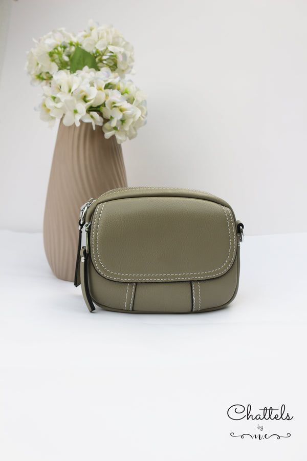 Chattels by M Keva Mini Leather Crossbody Bag- L.Pea Green