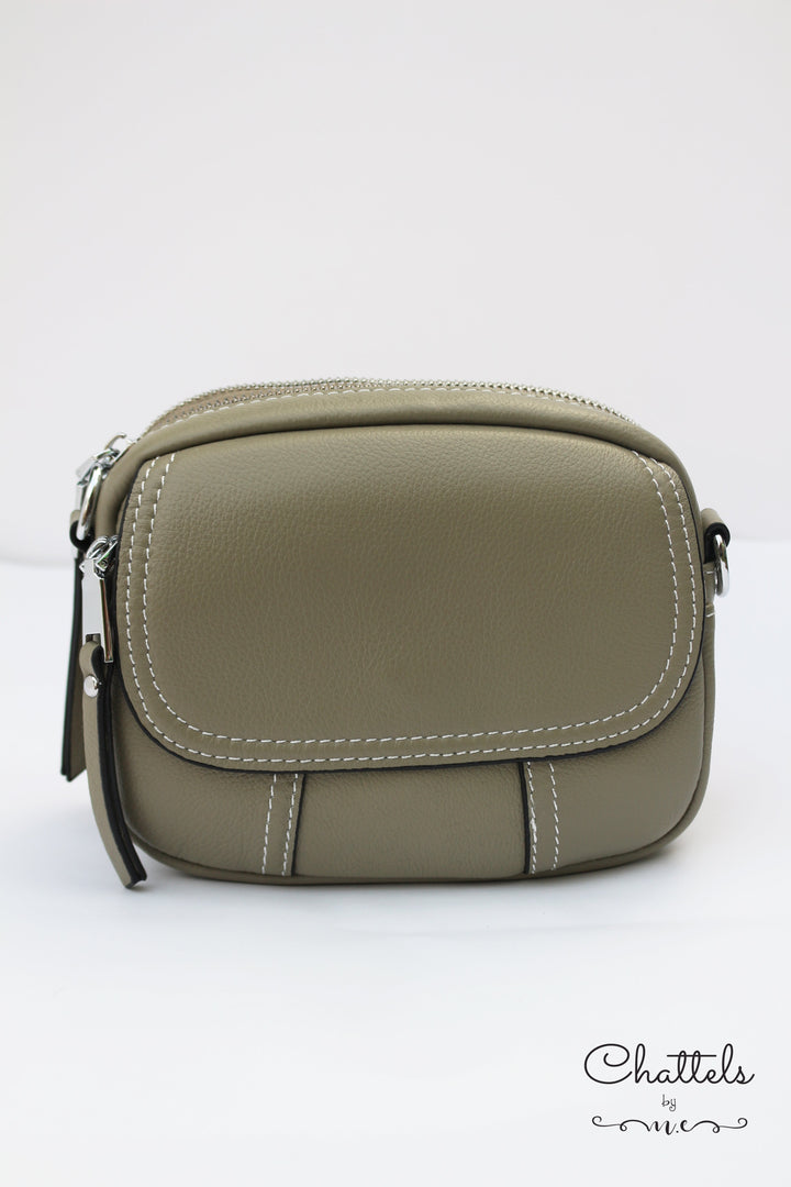 Chattels by M Keva Mini Leather Crossbody Bag- L.Pea Green
