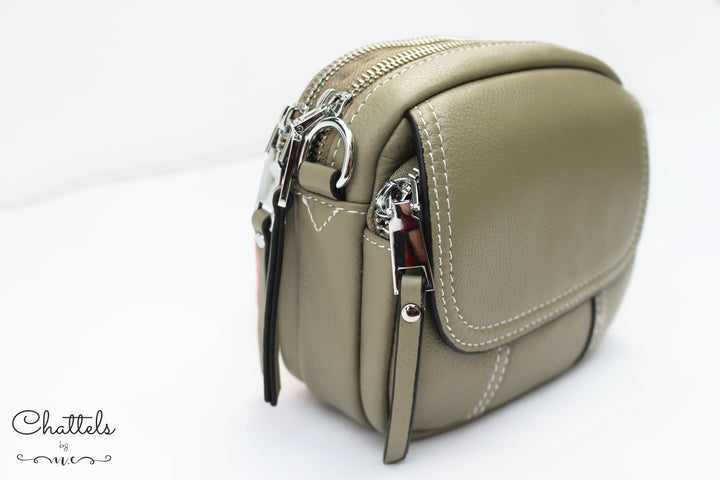Chattels by M Keva Mini Leather Crossbody Bag- L.Pea Green